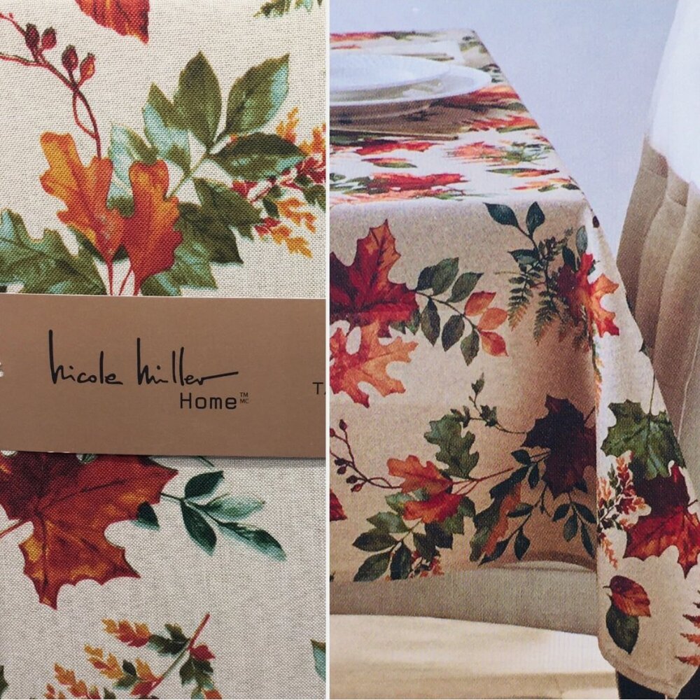 Nicole Miller Vibrant Fall Leaf 60x84 Tablecloth Watercolor Thanksgiving Decor